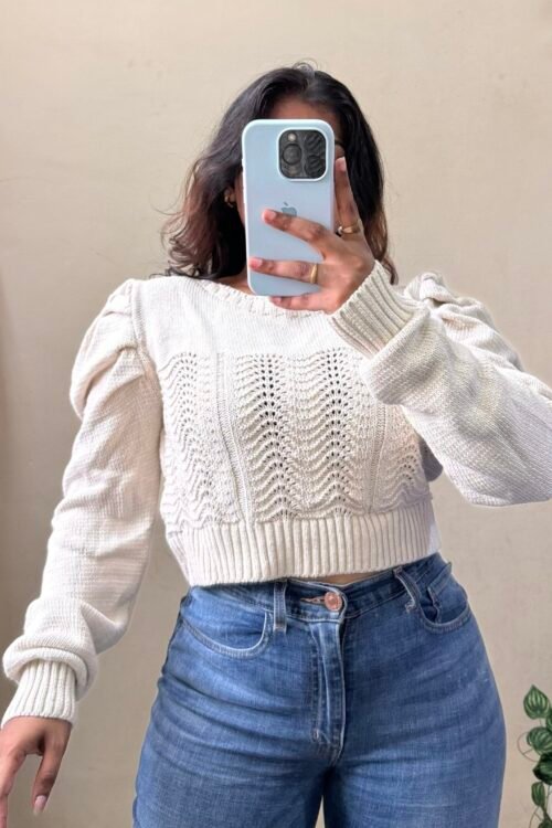 Beige Puff Sleeve Pullover (Free Size : 30-36 Bust)