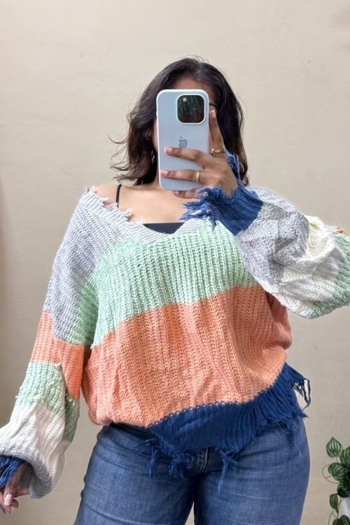 Multicolour Striped Pullover(Free Size :38-44 Bust)