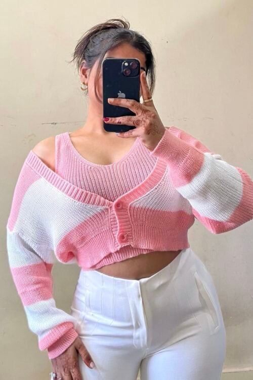 Pink n White Cardigan With Inner (30-38 bust)✨