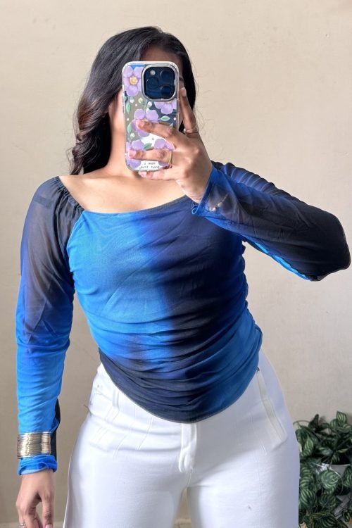 Blue Tie Dye Print Mesh Top(Size : 30-36 Bust)