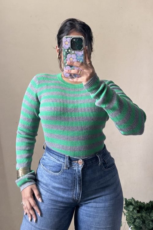 Green Stripe Ribbed Top(Size : 34-36 Bust)