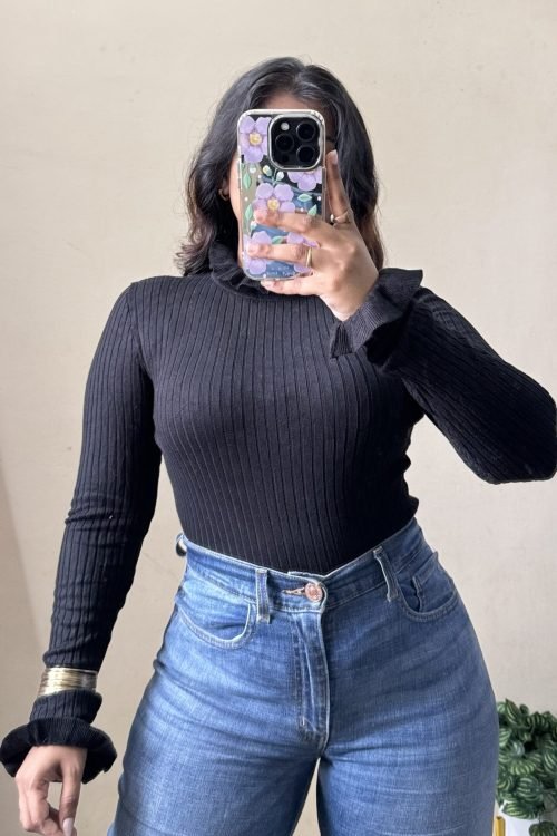 Black Mock Neck Top(Size : 30-34 Bust)