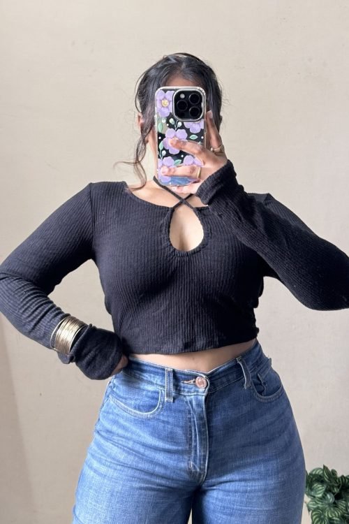 Black Neck Dori Ribbed Top(Size : 30-36 Bust)