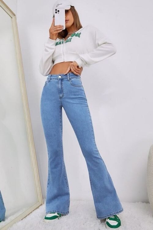 Ice Blue Flared Bootcut High Waist Denim