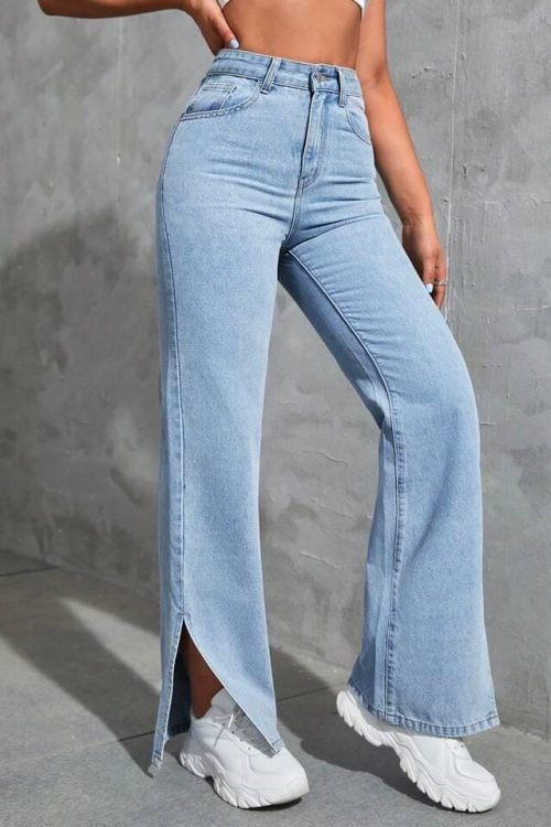 Slit Cut High Waist Wide leg Denim