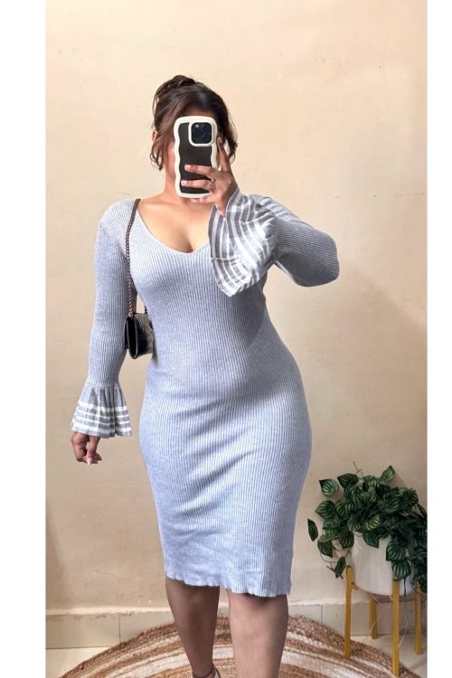 Grey Bodycon Frill Sleeve Dress(Size : 30-36 Bust)