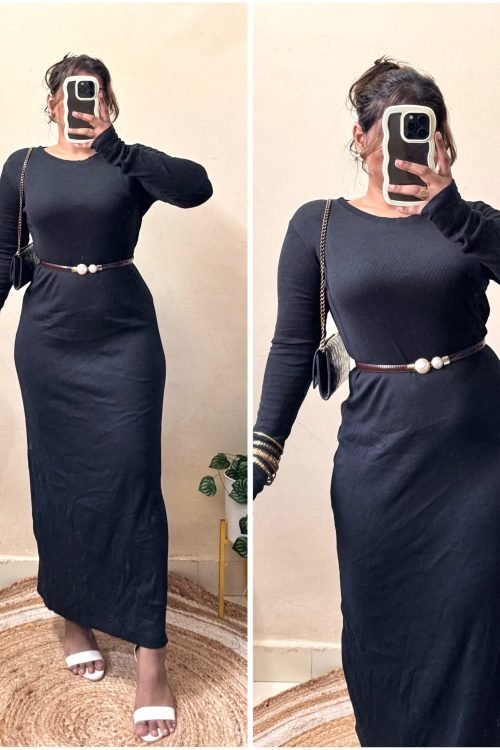 Black Bodycon Dress With Belt(Size : 34-38 Bust)