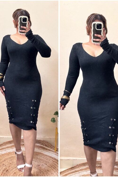 Black V Neck Bodycon Dress(Size : 30-36 Bust)