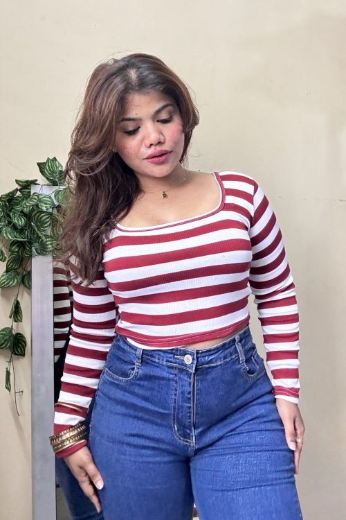 Red Striped Crop Top(Free Size : 30-34 Bust)