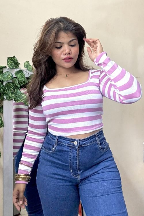 Lilac Pink Striped Crop Top(Free Size : 30-34 Bust)