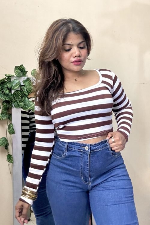 Brown Striped Crop Top(Free Size : 30-34 Bust)