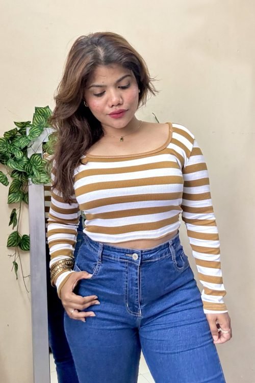 Mustard Yellow Striped Crop Top(Free Size : 30-34 Bust)