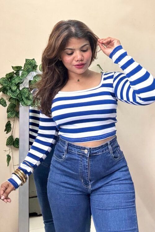 Blue Striped Crop Top(Free Size : 30-34 Bust)