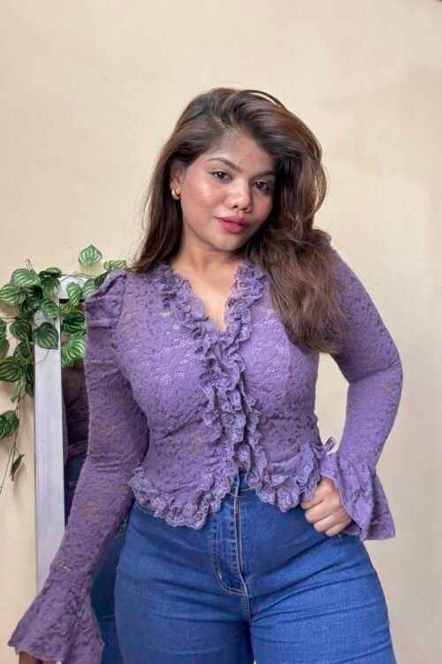 Lavender Frillwork Mesh Padded Top (Free Size : 30-34 Bust)