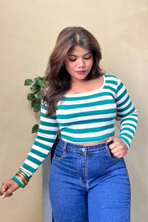 Green Striped Crop Top (free size : 30-34 Bust)