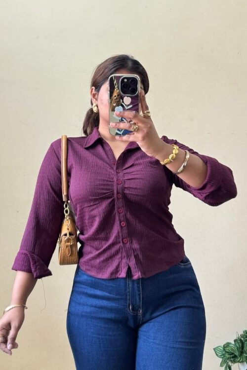 Maroon Ruched Shirt (Size : 30-34 Bust)