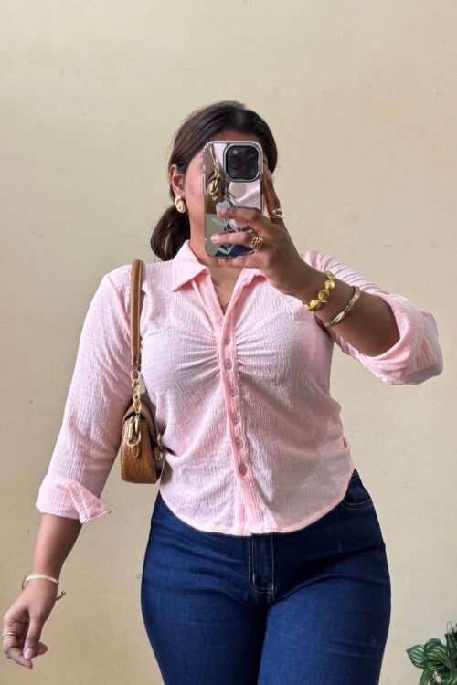 Peach Pink Ruched Shirt (Size : 30-34 Bust)