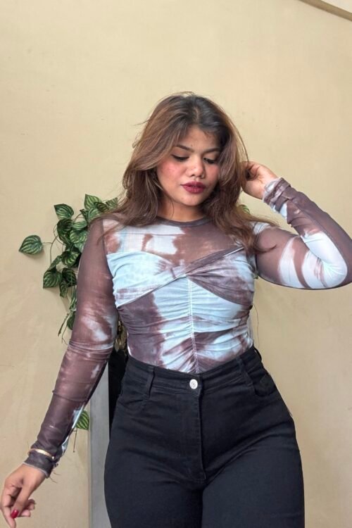 Crisscross Brown Blue Mesh Top (30-34 bust)✨