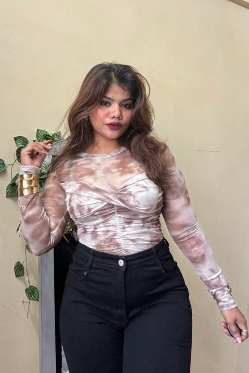 Crisscross White Brown Mesh Top (30-34 bust)