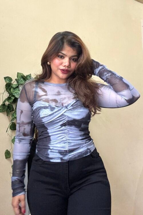 Crisscross Black Blue Marble Print Mesh Top (30-34 bust)✨