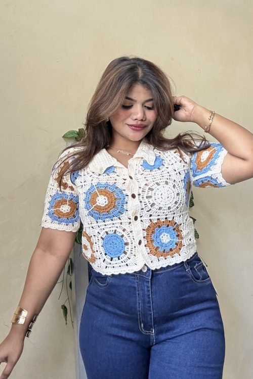 Beige Bohemian Crochet Shirt(Free Size : 30-36 Bust)