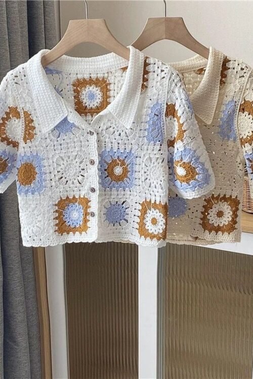 Boho Crochet Shirt(Free Size : 30-34 Bust)