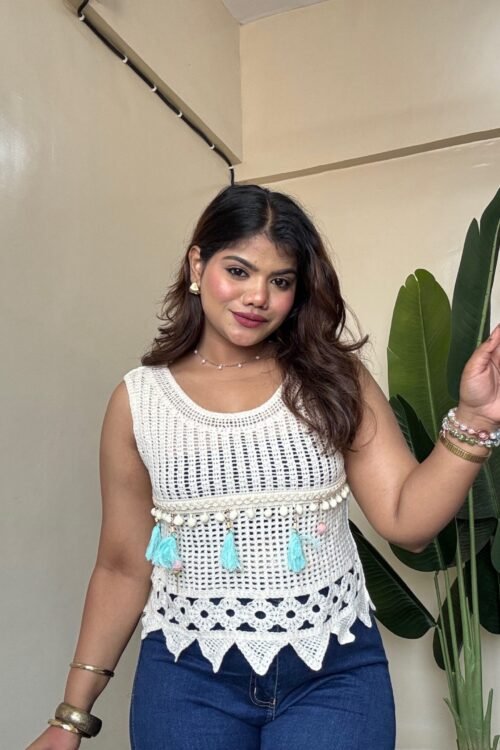 Boho Tassels Work Crochet Top(Free Size: 30-36 Bust)