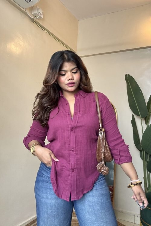 Rani Pink Mulmul Cotton Shirt(Select Size)