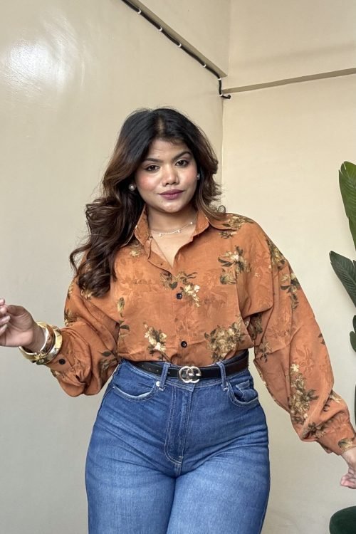Rusty Orange Printed Shirt(Free Size: 34-42 Bust)