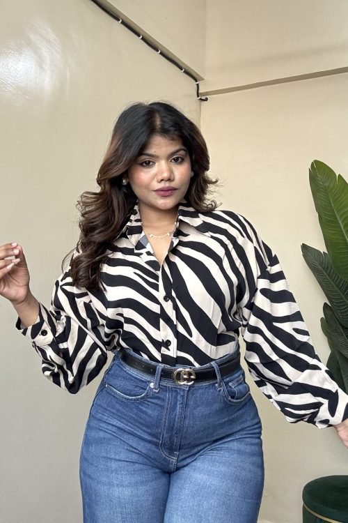 Beige Black Printed Shirt(Free Size: 34-42 Bust)