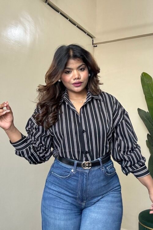 Black Striped Printed Shirt(Free Size: 34-42 Bust)