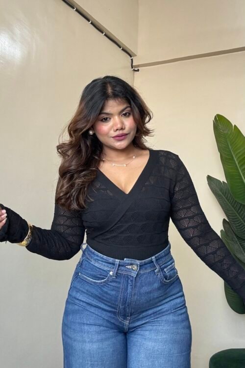 Black Cross Wrap Top(Free Size:30-34 Bust)