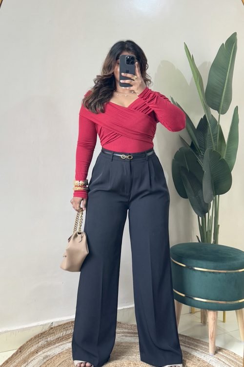 Korean Black Pleated Tailored Trouser