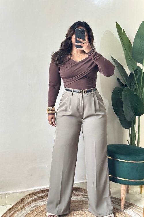 Korean Warm Grey Pleated Tailored Trouser
