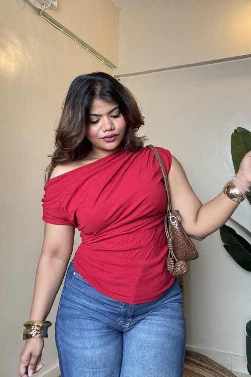 Red Cowl Neck Top(Free Size: 30-36 Bust)