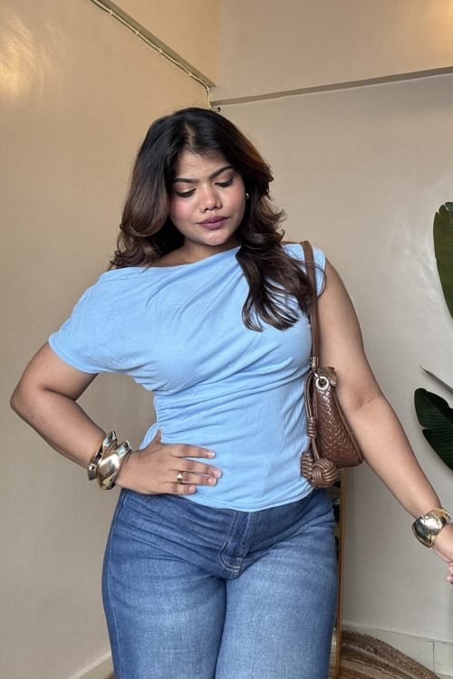 Blue Cowl Neck top(Free Size: 30-36 Bust)