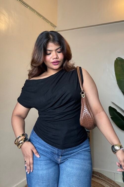 Black Cowl Neck Top(Free Size:30-36 Bust)