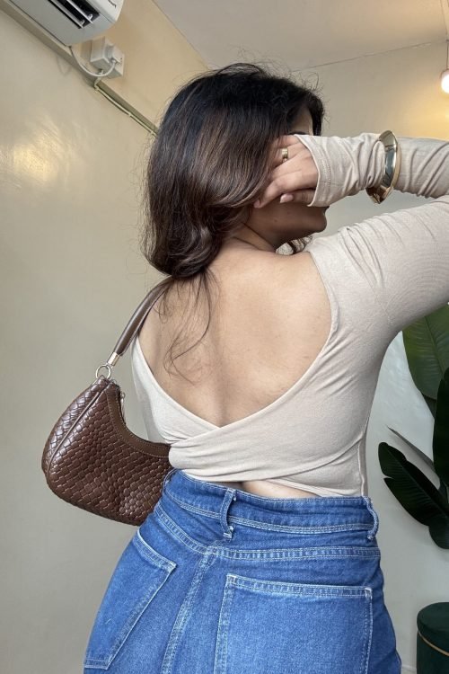 Beige Crossover Back Padded Top(Free Size: 30-36 Bust)